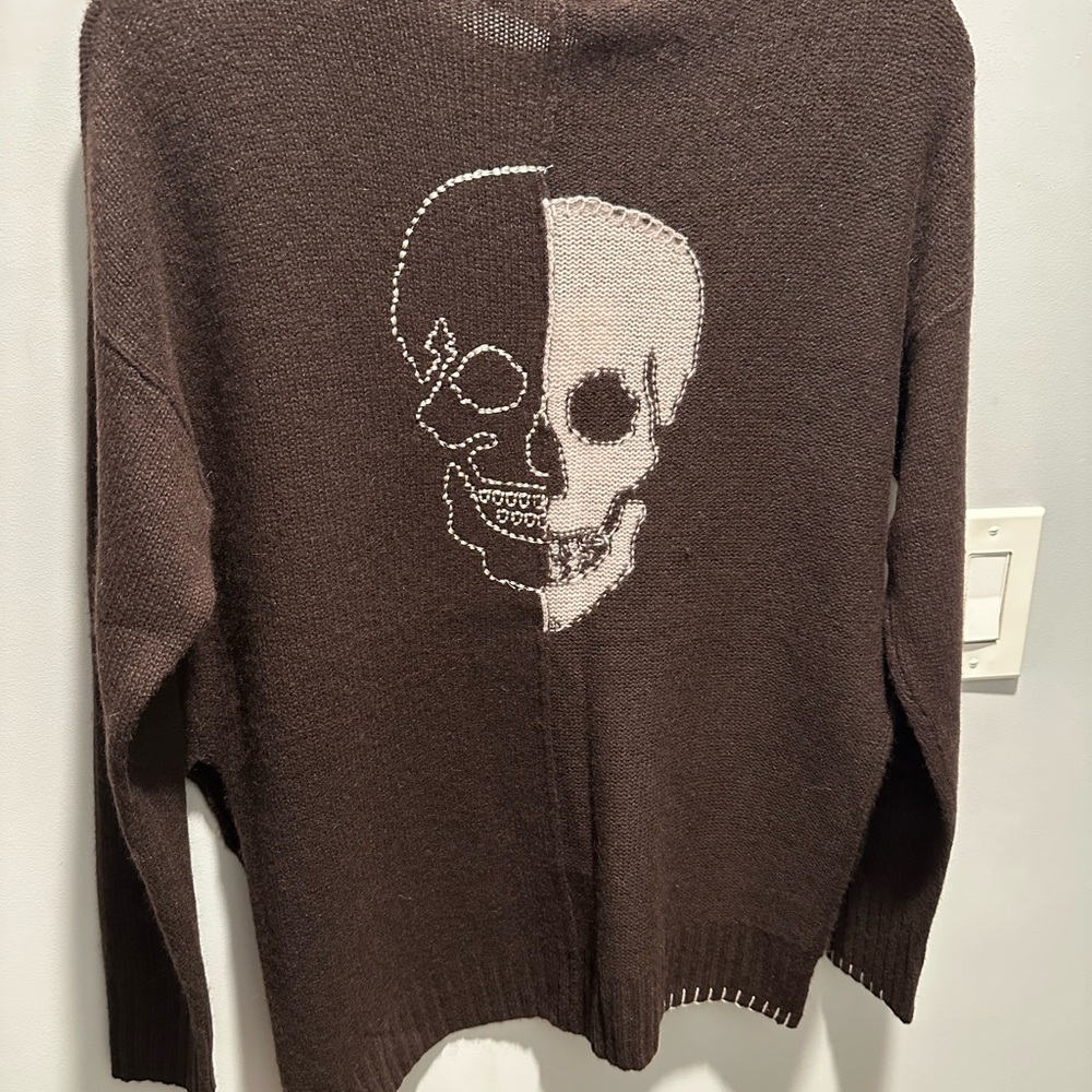 360 Cashmere Brown Sweater with a surprise skeleton on the back !